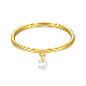 inel fin placat cu aur cu piatră zirconiu picătură, mărimea 7