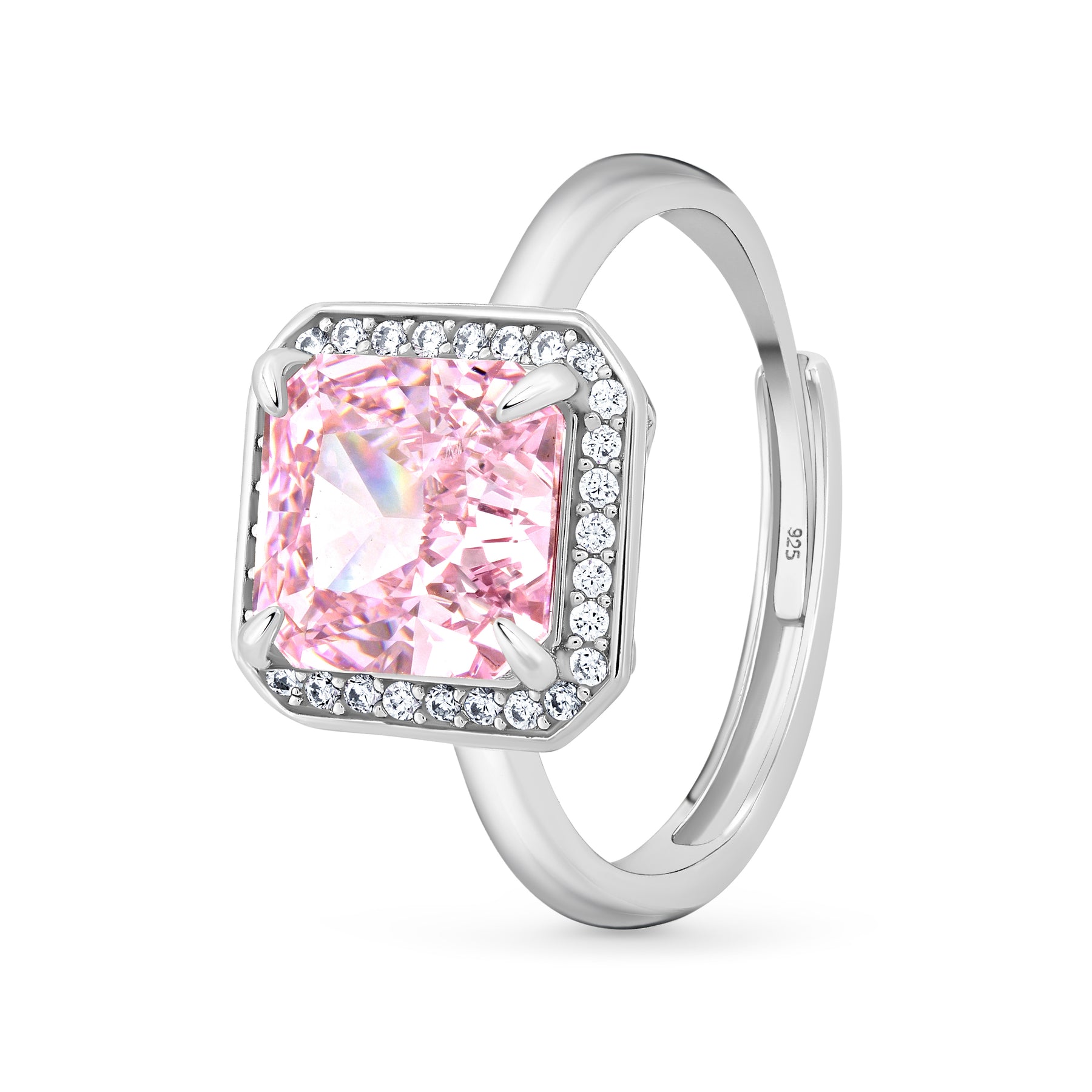 Inel moissanit roz patrat argint 925 Rose Éclat