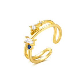 Inel din argint 925 placat cu aur, model coronita, decorat cu zirconii albe și albastre – Maison La Stéphanie