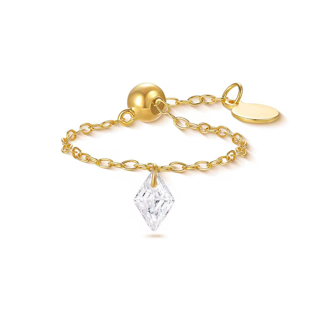 inel lant placat cu aur cu charm zirconiu diamant, reglabil