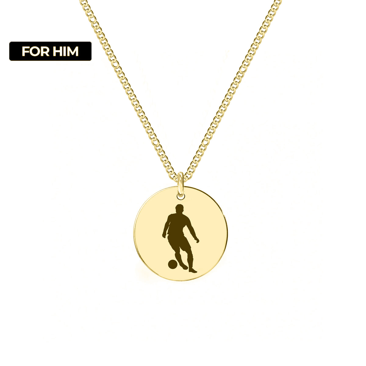 Lanț bărbătesc placat cu aur 18K, pandantiv fotbalist, cadou premium pentru iubitorii de fotbal.