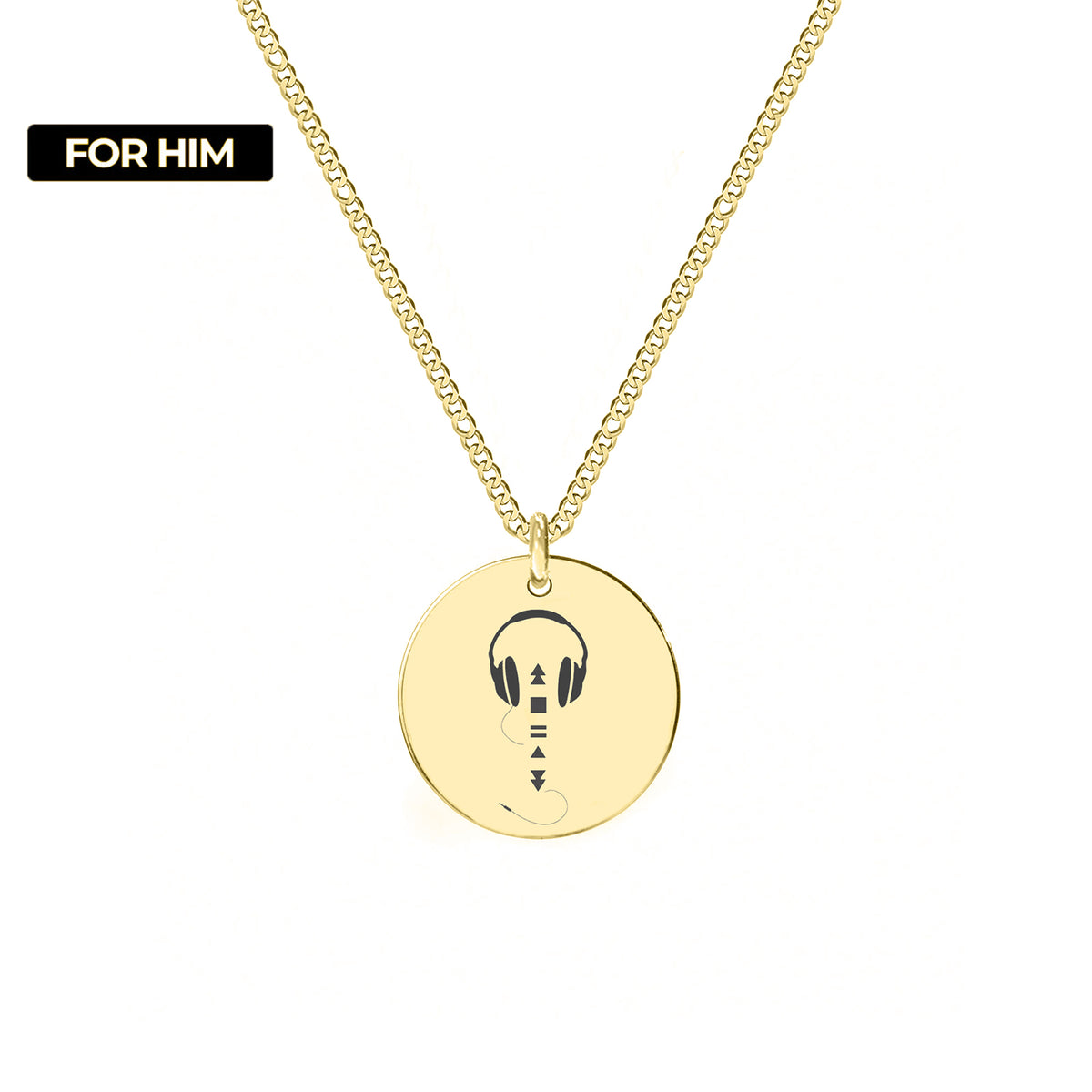 Lanț bărbătesc placat cu aur, pandantiv muzică, cadou pentru pasionații de muzică.