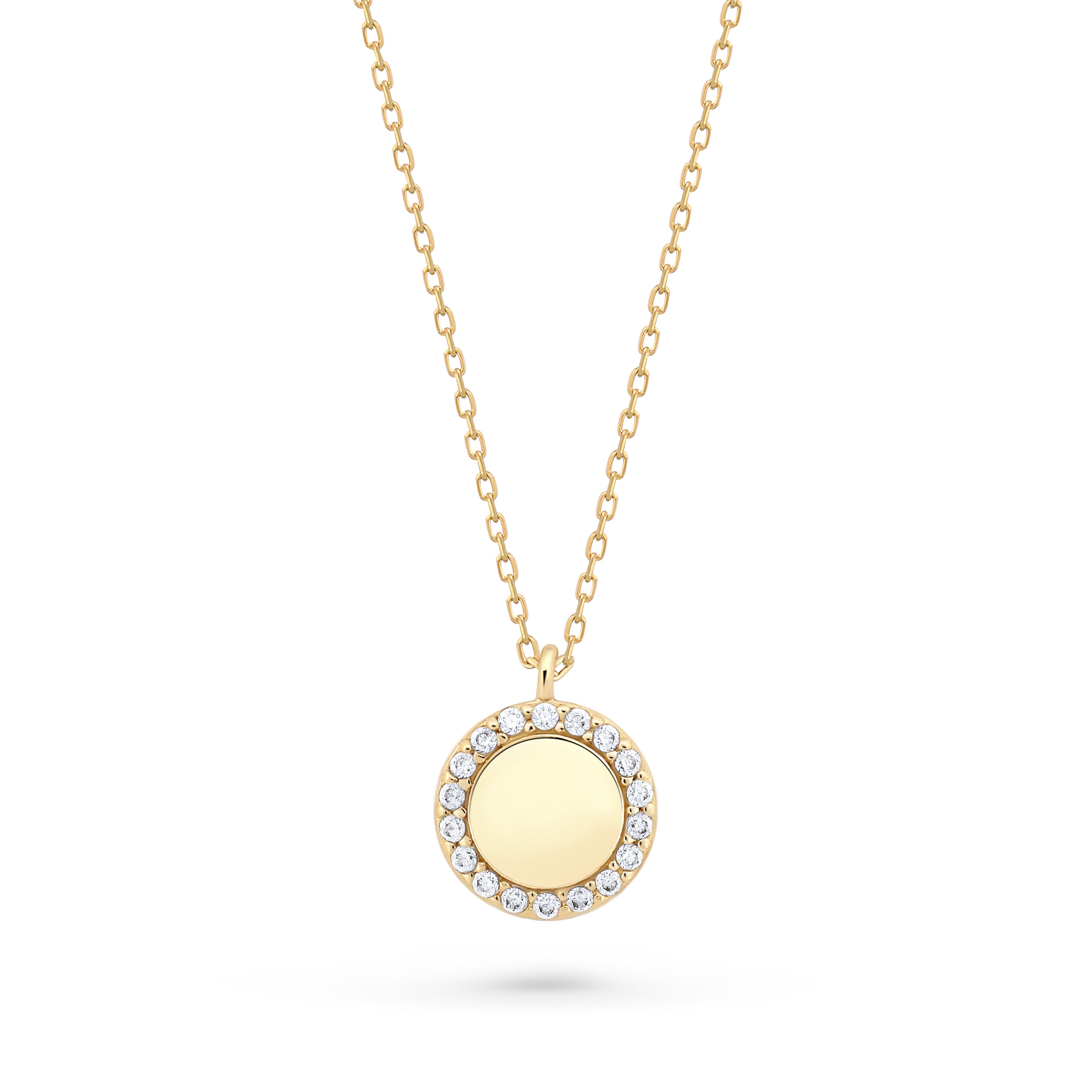 lantisor aur 14k pandantiv rotund cu zirconii cerc luminos elegant