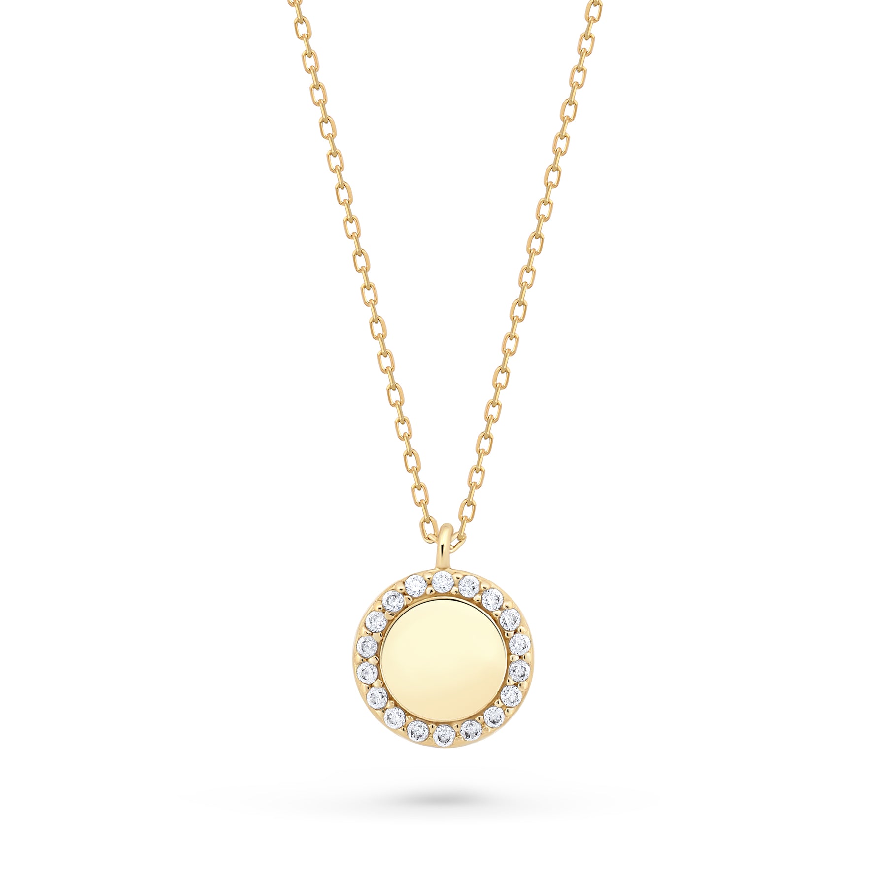 lantisor aur 14k pandantiv rotund cu zirconii cerc luminos elegant