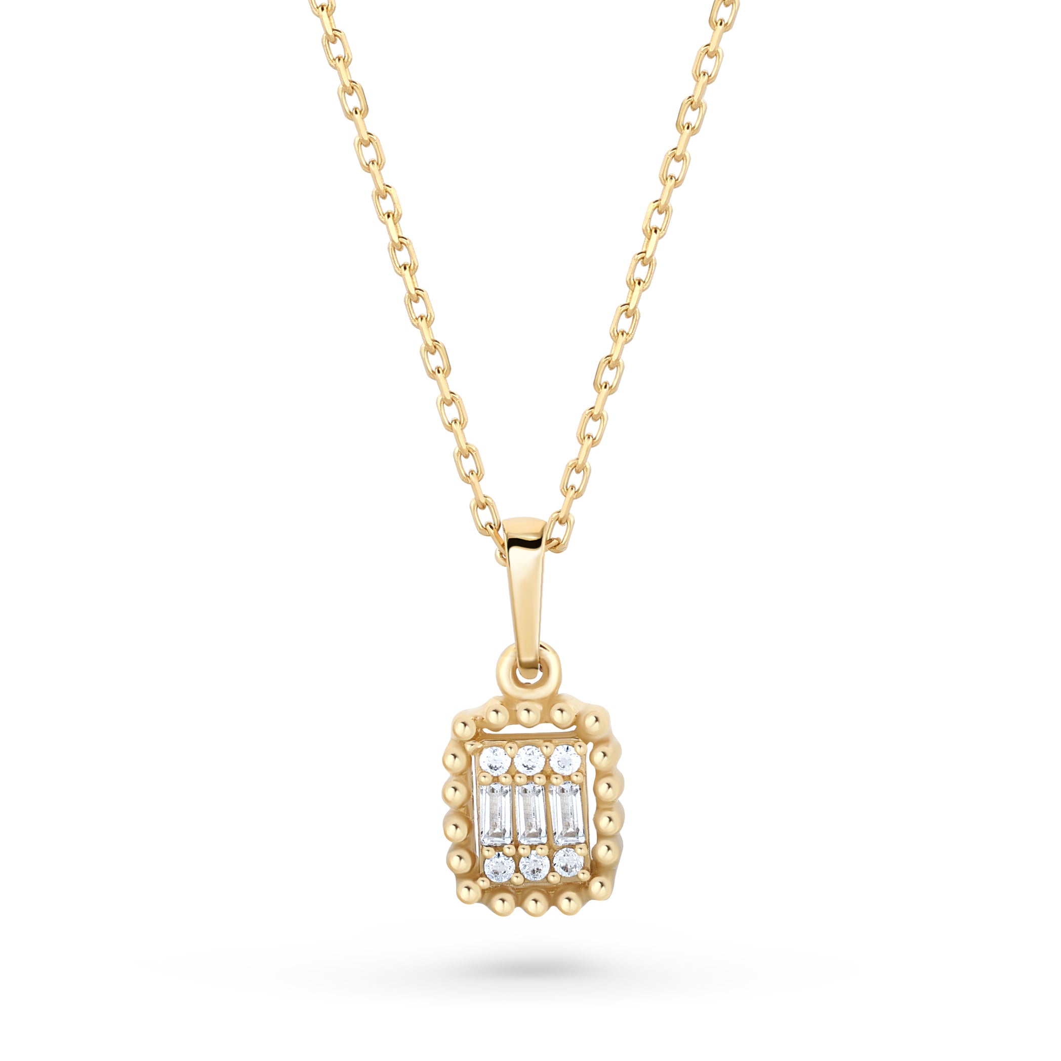 lantisor aur 14k pandantiv dreptunghi zirconii imperiale design rafinat