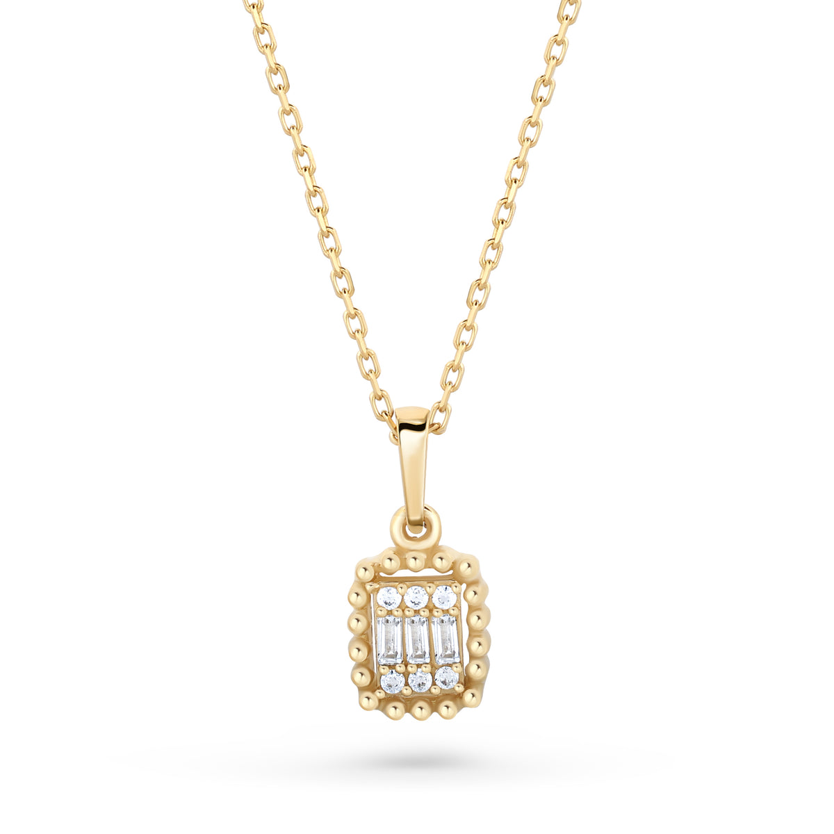 lantisor aur 14k pandantiv dreptunghi zirconii imperiale design rafinat