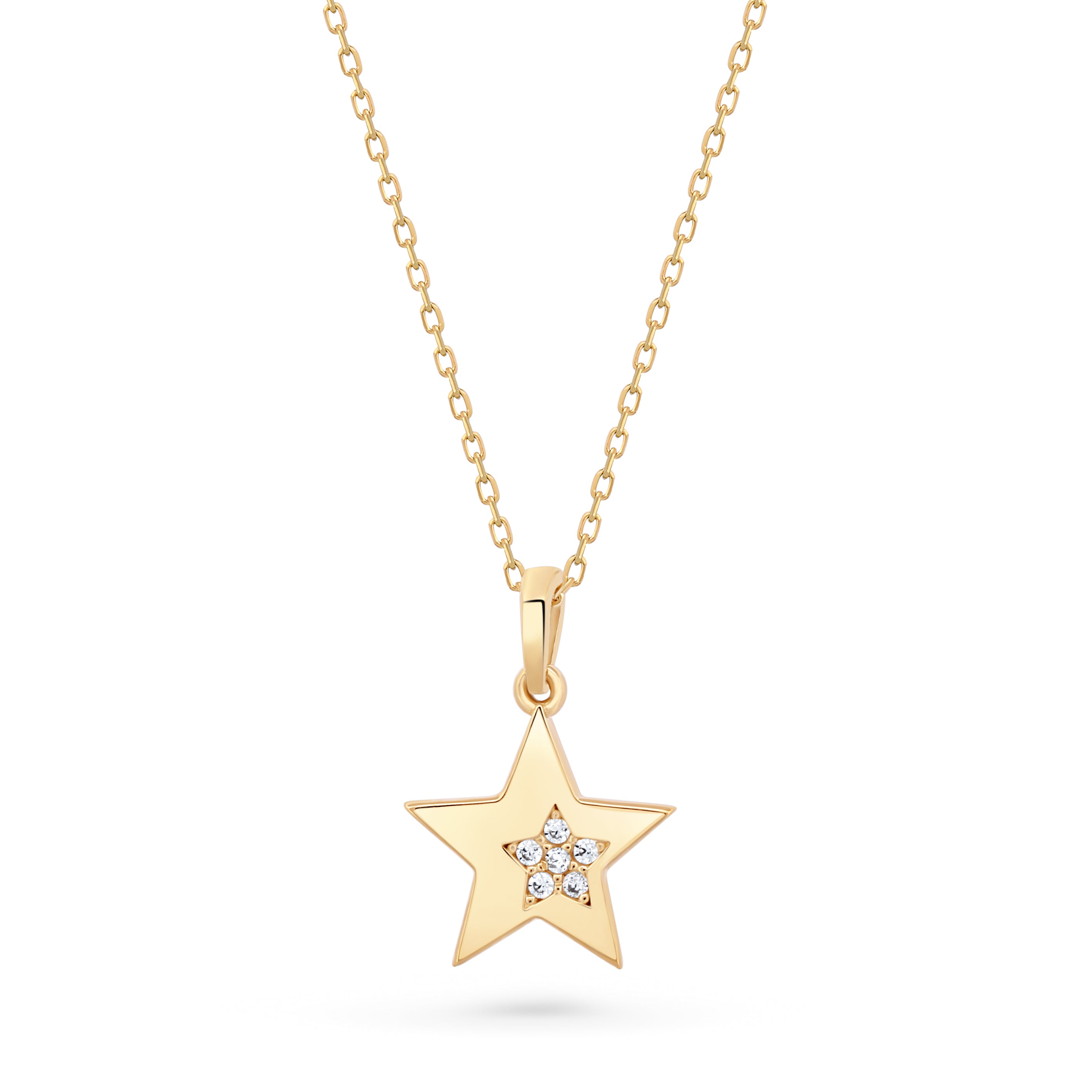 lantisor din aur 14K cu pandantiv stea norocoasa si pietre zirconia