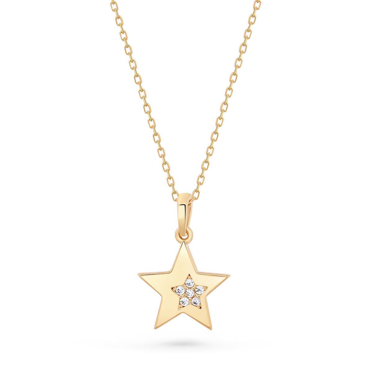 lantisor din aur 14K cu pandantiv stea norocoasa si pietre zirconia