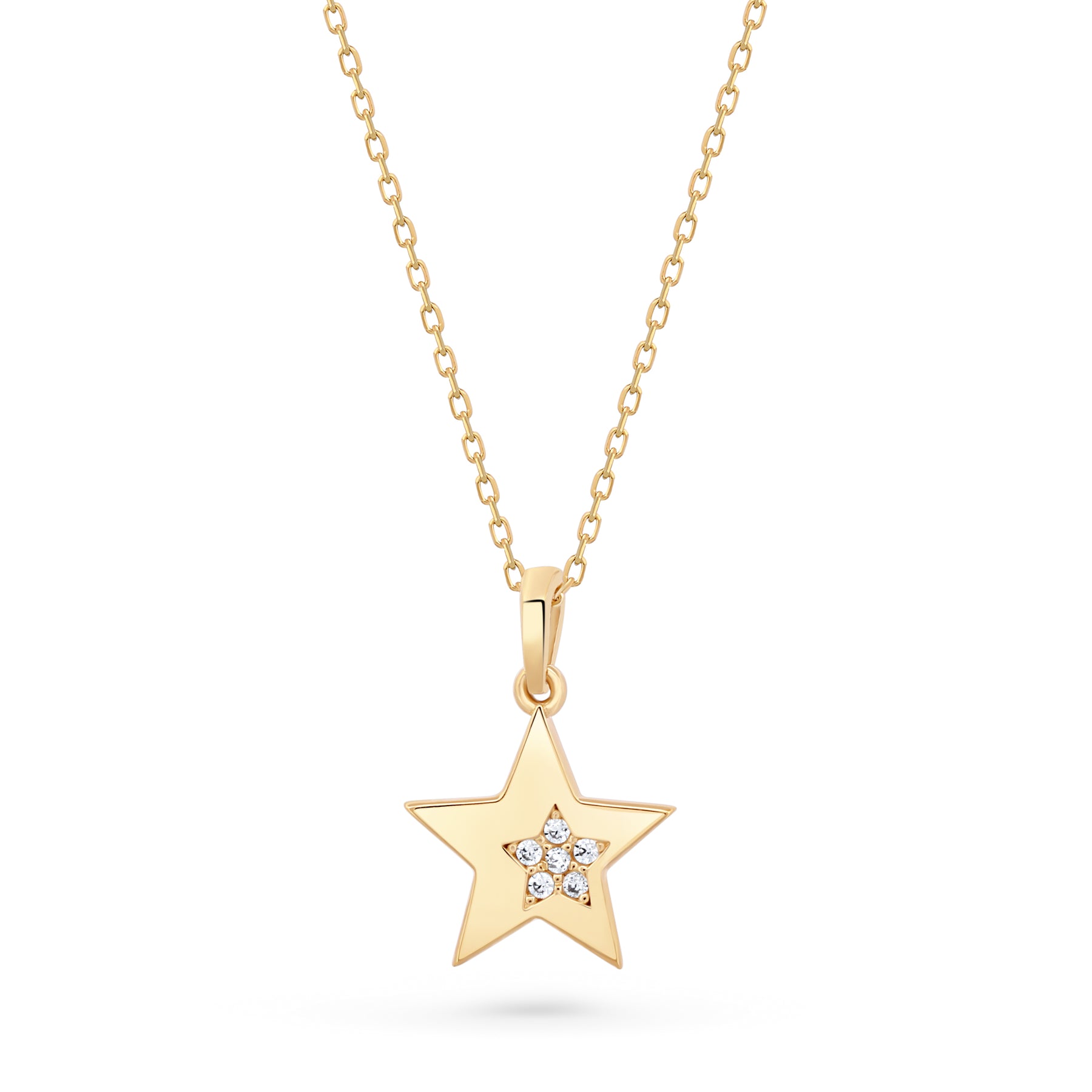 lantisor din aur 14K cu pandantiv stea norocoasa si pietre zirconia