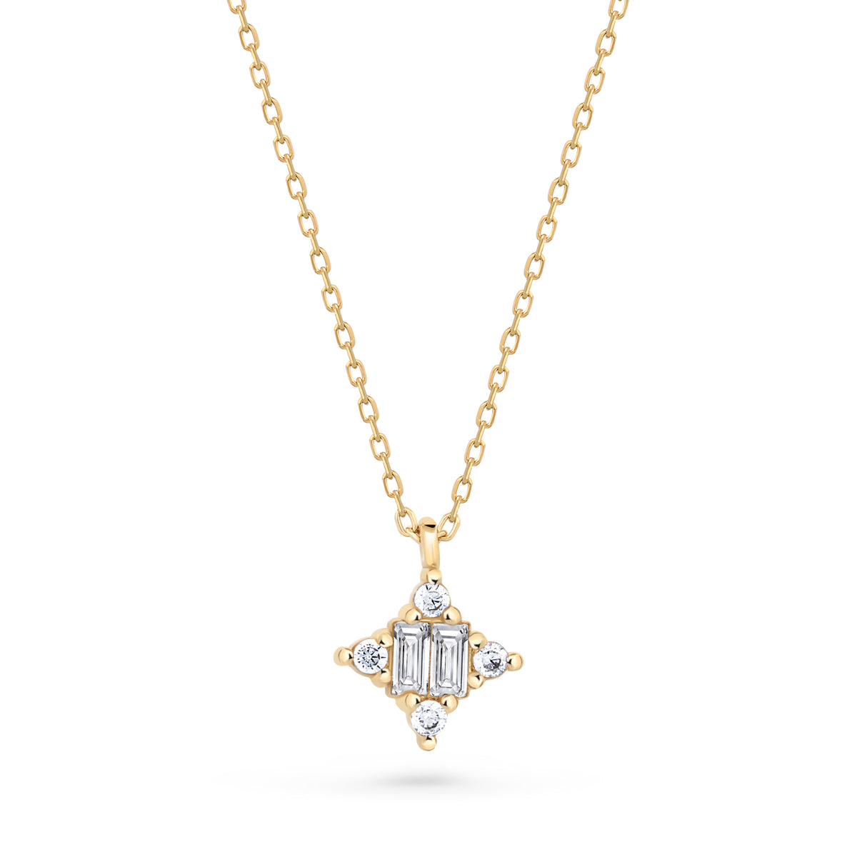 Lantisor fin din aur galben 14K, cu pandantiv in forma de stea stilizata, decorat cu pietre zirconiu