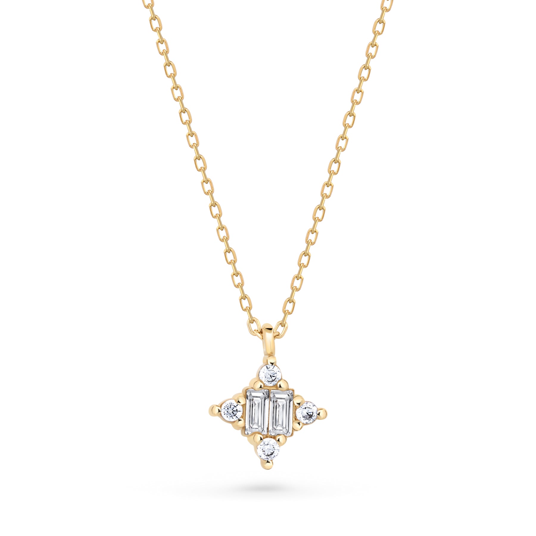 Lantisor fin din aur galben 14K, cu pandantiv in forma de stea stilizata, decorat cu pietre zirconiu