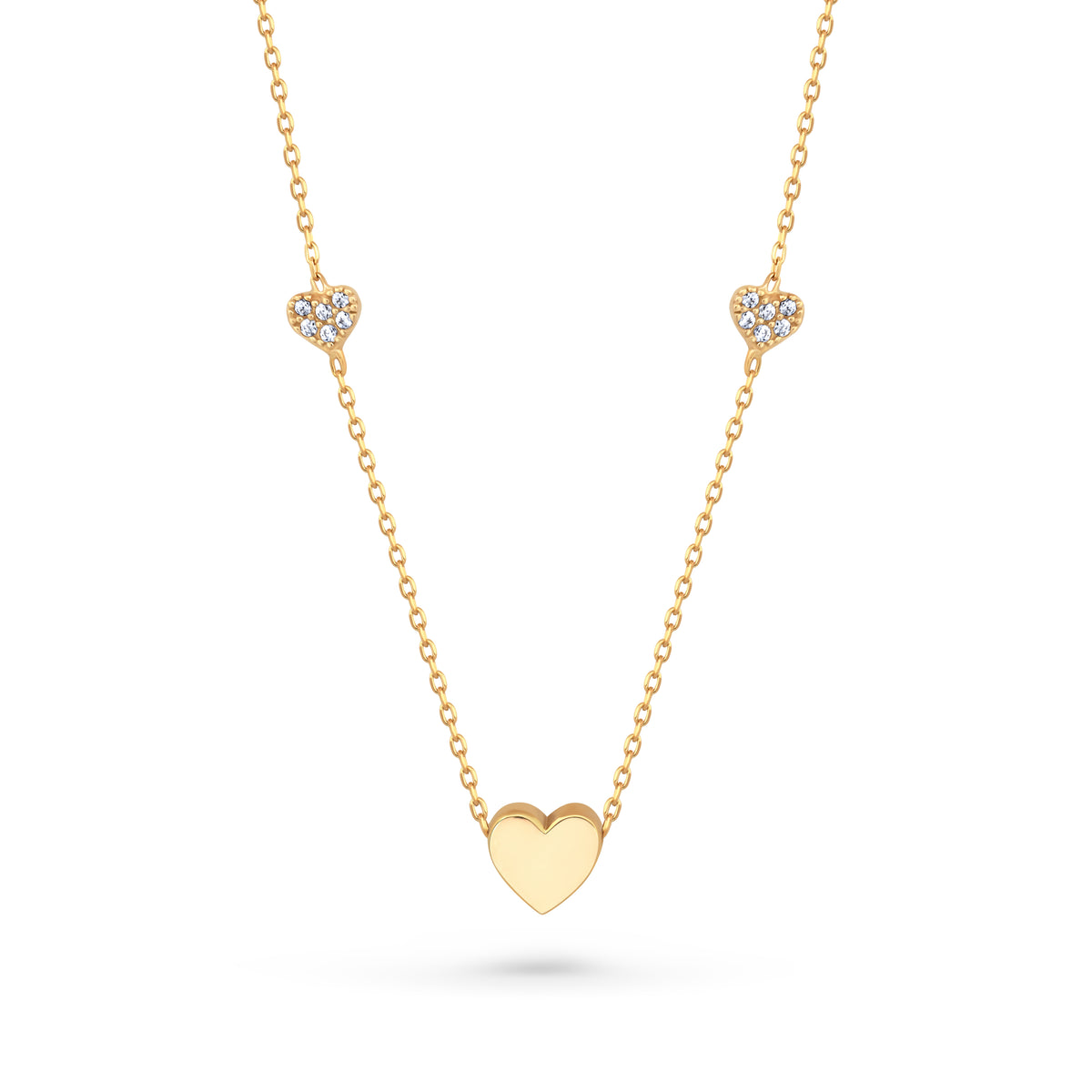 lantisor aur galben 14K cu trei inimioare