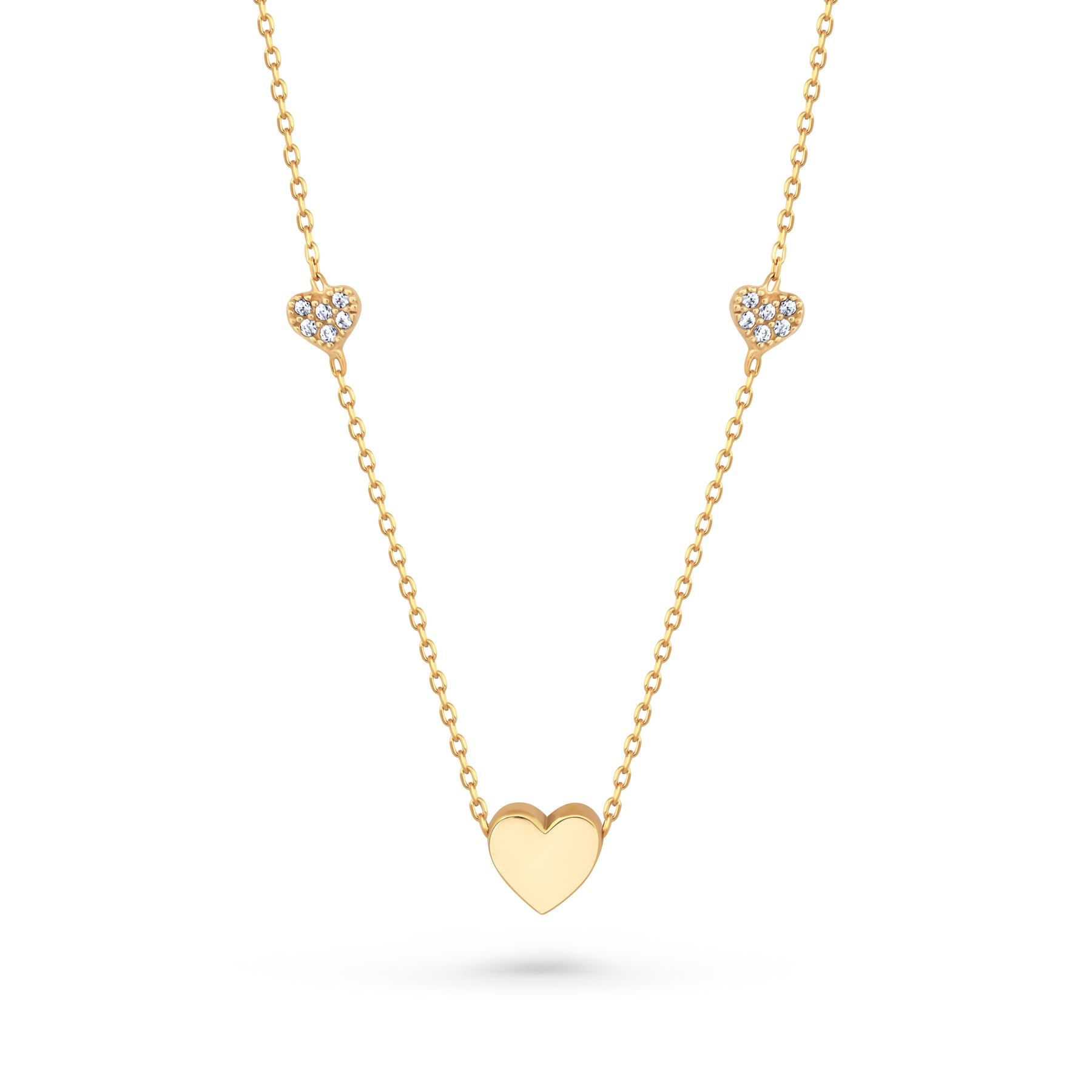 lantisor aur galben 14K cu trei inimioare