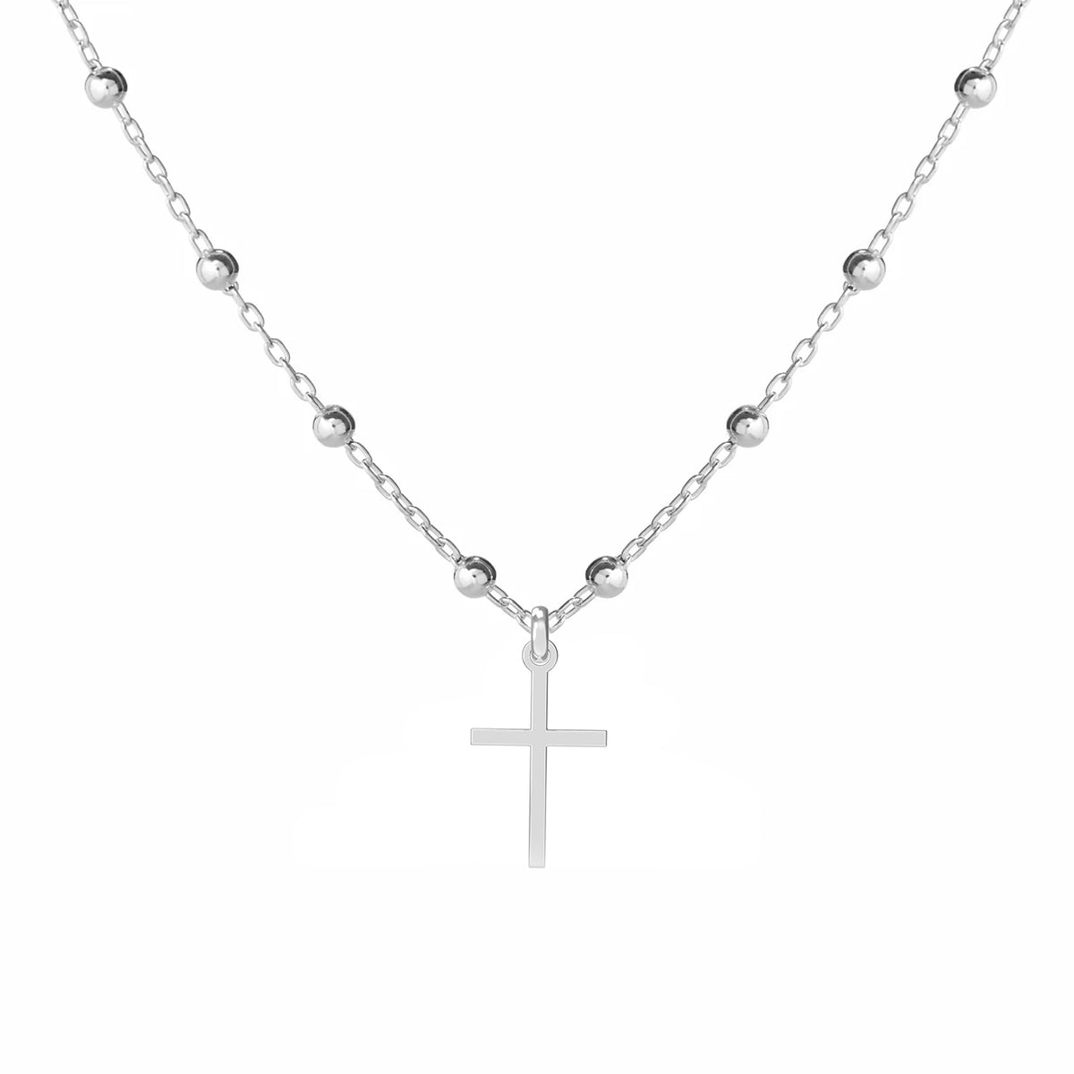 Beaded chain necklace with silver cross