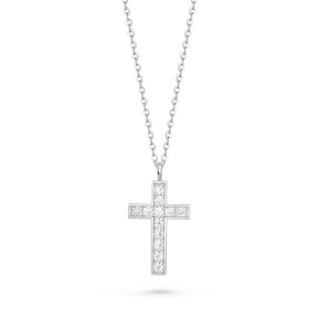 Lantisor cu cruce din argint 925 placat cu rodiu, decorat cu pietre  moissanit 