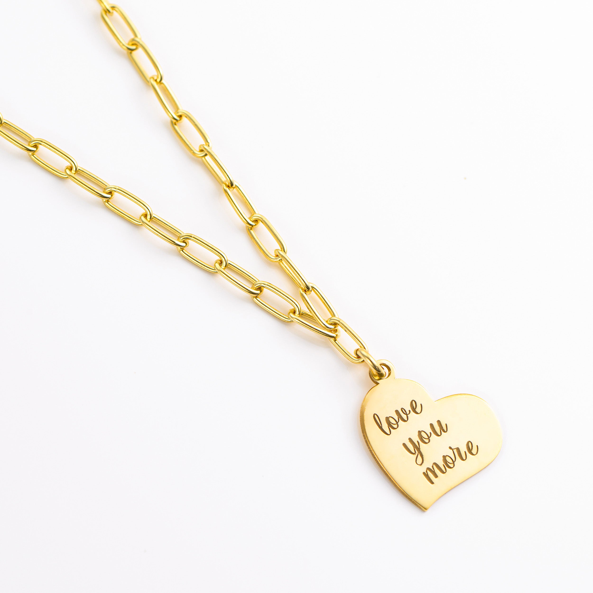 Love you more chain, gold plated silver