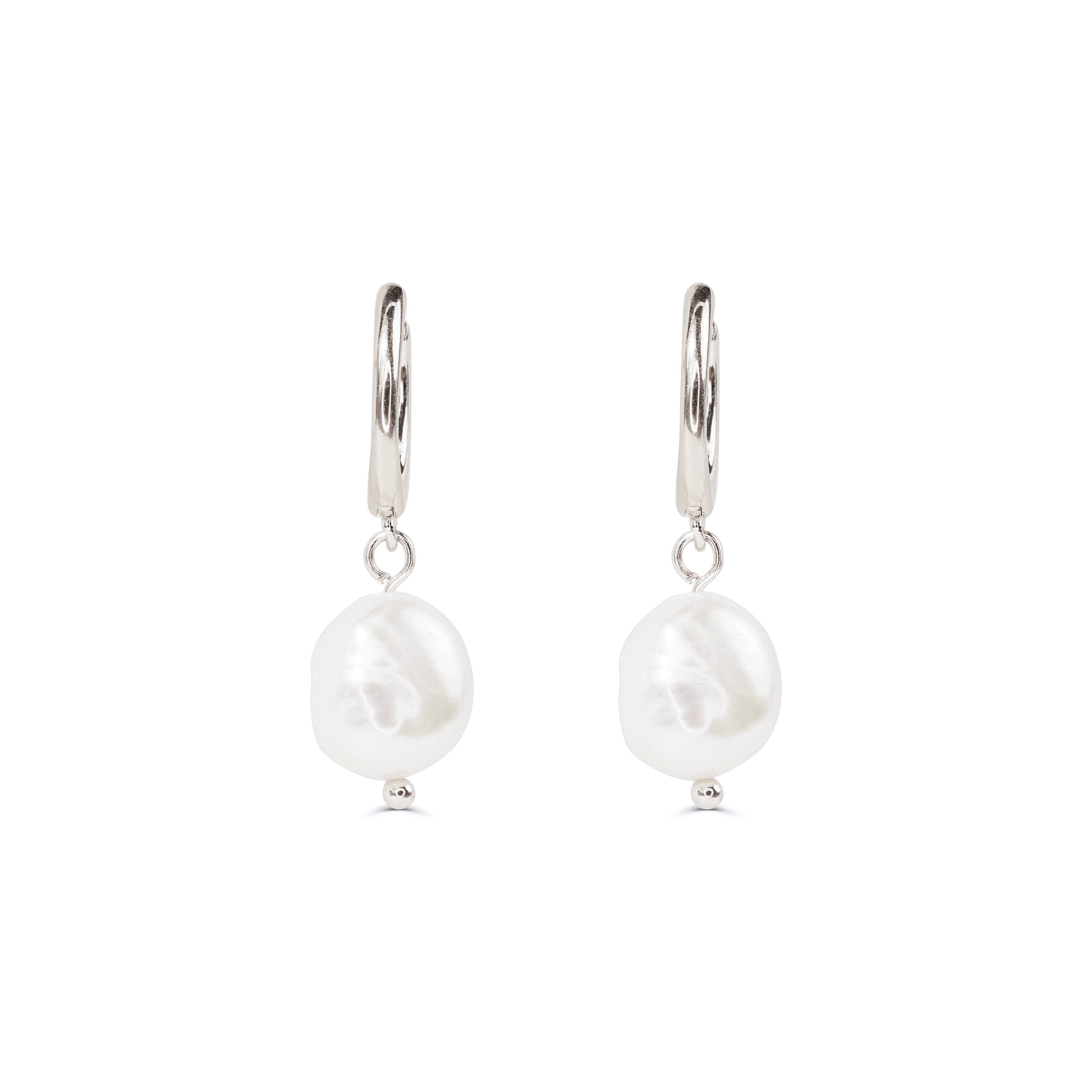 Pearl Drop Hoops Silver earrings