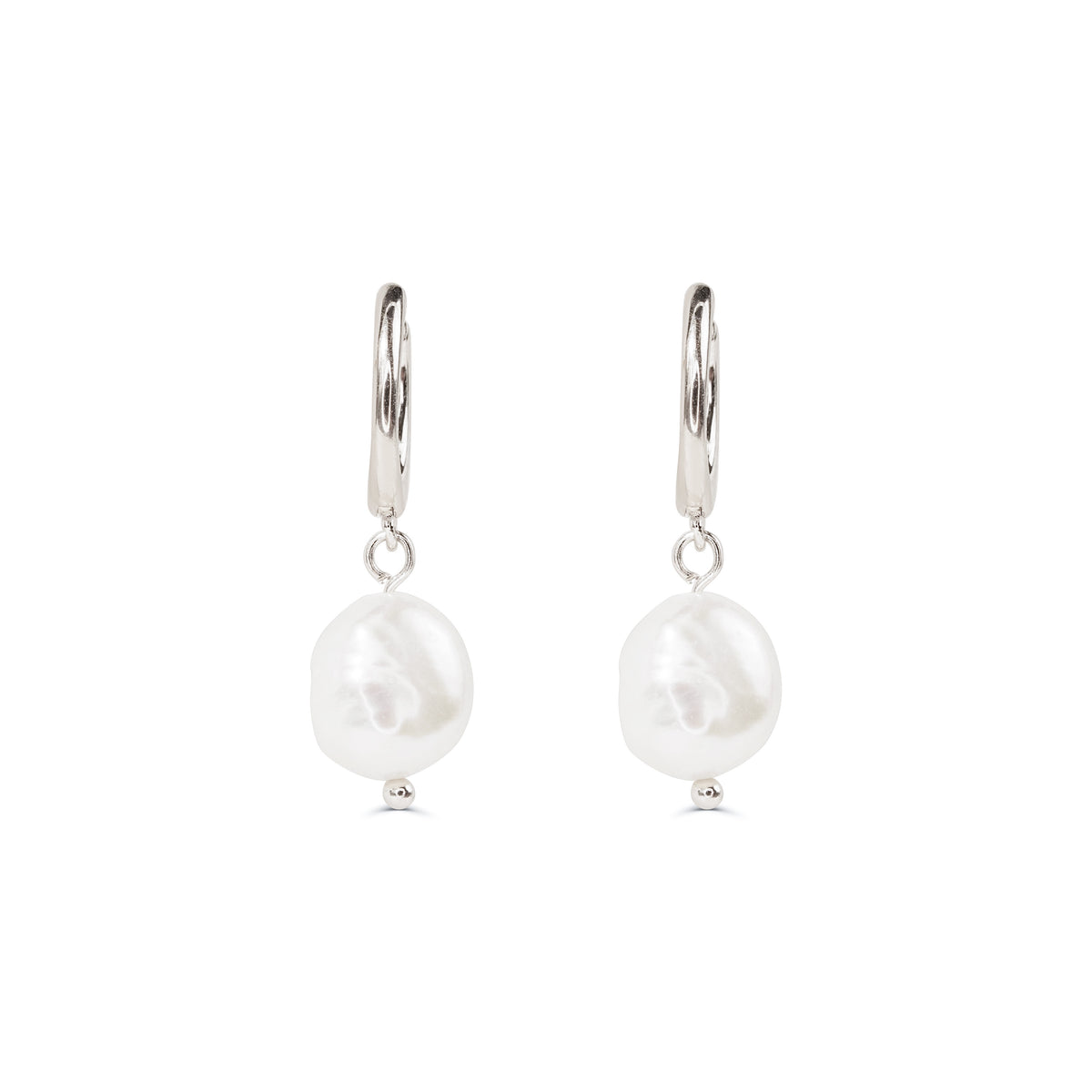 Pearl Drop Hoops Silver earrings