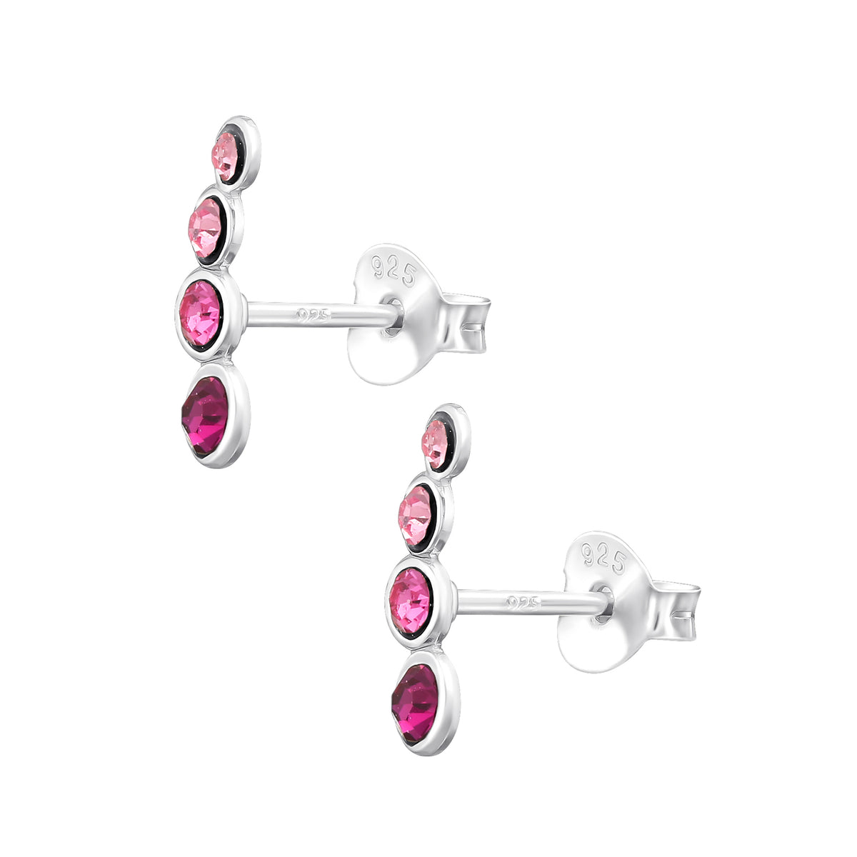 Pink Crystals Silver Earrings