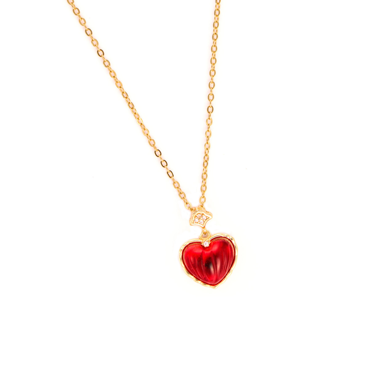 Romantic Red Heart Necklace, gold plated silver