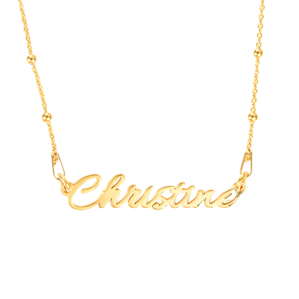 Signature Beads Necklace - Personalized Silver Name Necklace, 18k gold plaed