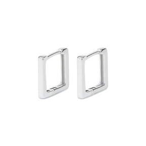 Cercei pătrați din argint placat cu rodiu, unisex și minimal, ideali pentru un look modern și elegant. Bijuterii Maison La Stéphanie, design geometric și atemporal.