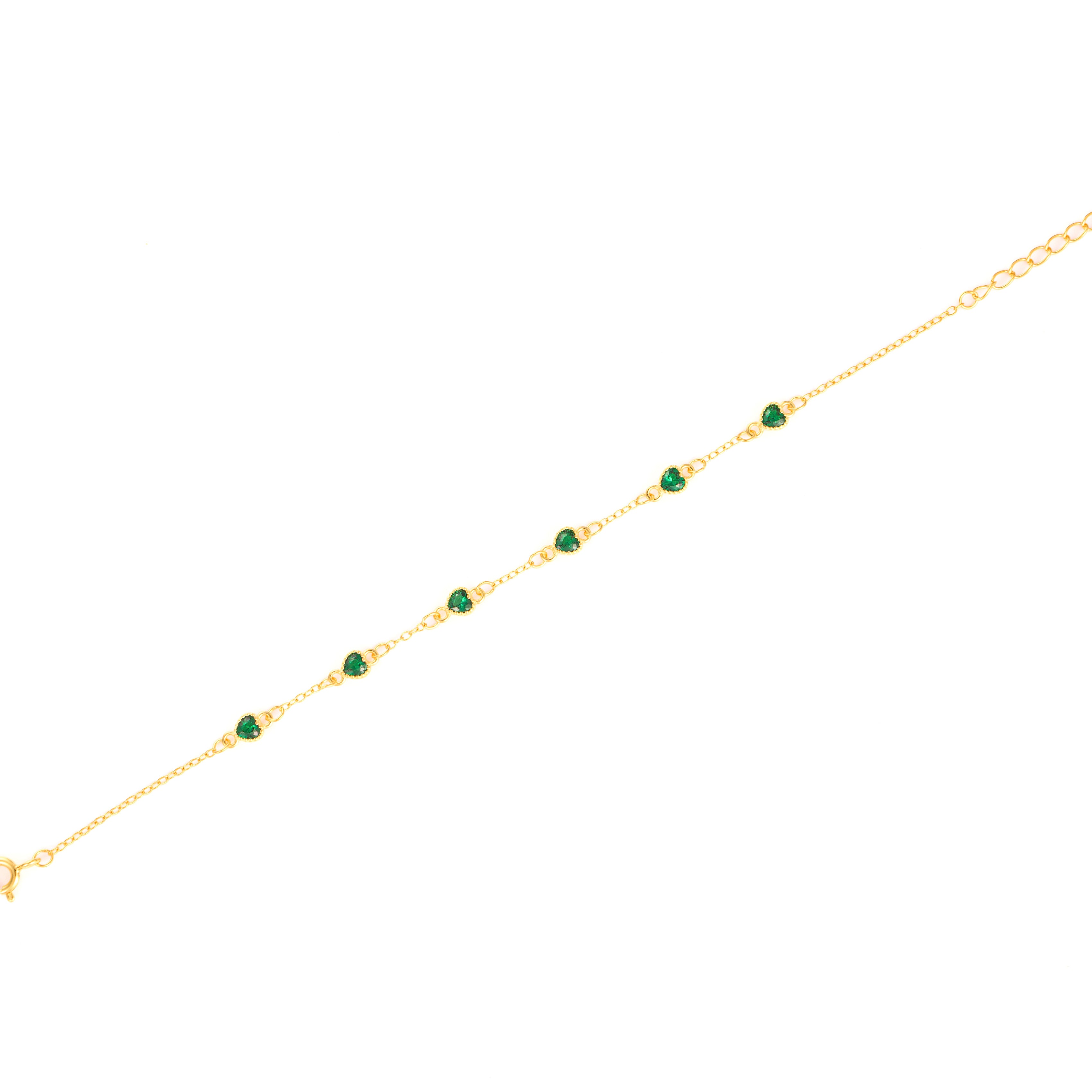 Brățară elegantă din argint placat cu aur de 14K, decorată cu inimioare fine și pietre zirconia verde. Un cadou rafinat pentru iubită sau prietenă, semnat Maison La Stéphanie.