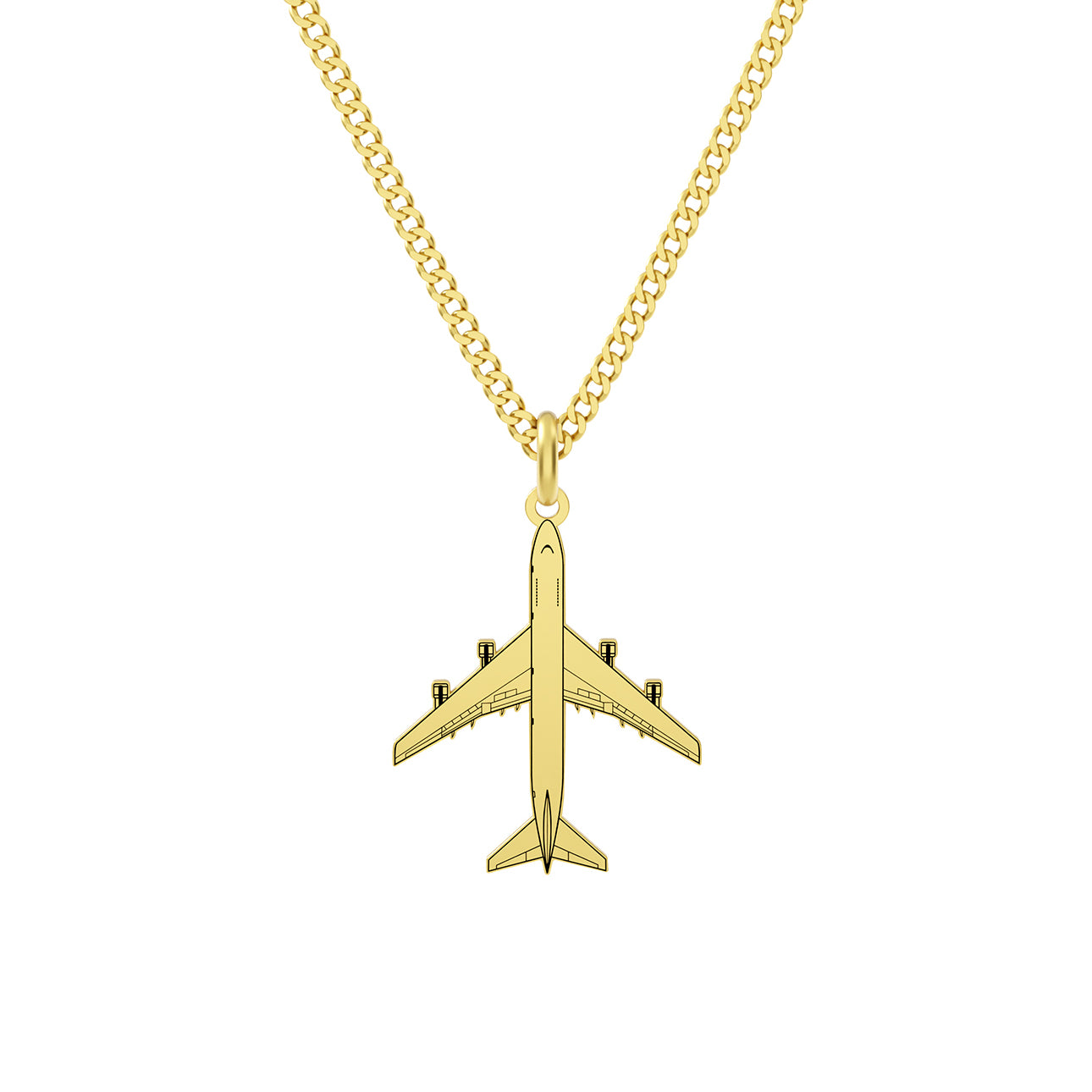 Aircraft Necklace din argint 925 placat cu aur 18K, cu pandantiv în formă de avion și lanț pentru bărbați, fotografiat pe fundal alb.