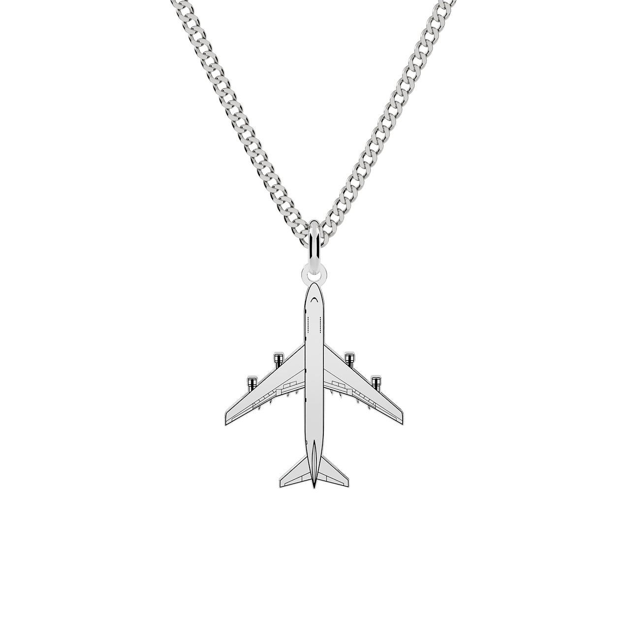 Aircraft Necklace din argint 925 cu pandantiv în formă de avion și lanț pentru bărbați, fotografiat pe fundal alb.