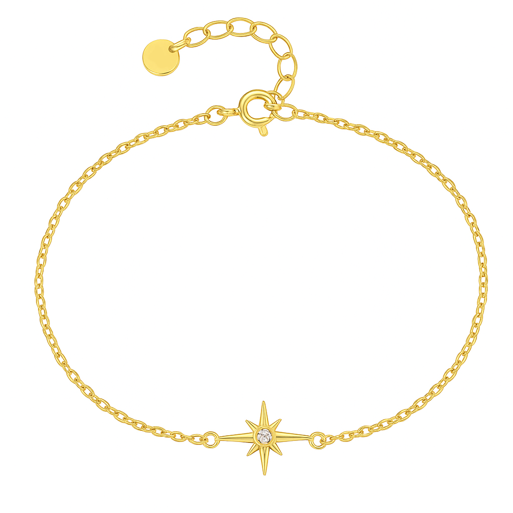 Bratara elegantă din argint placat cu aur 18K cu simbol stea si piatra zirconia