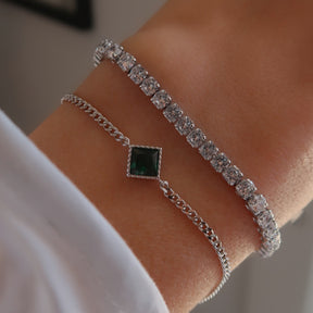 Brățară elegantă din argint 925 placat cu rodiu, cu zirconia verde smarald — bijuterie rafinată și cadou deosebit pentru ea, Maison La Stéphanie.