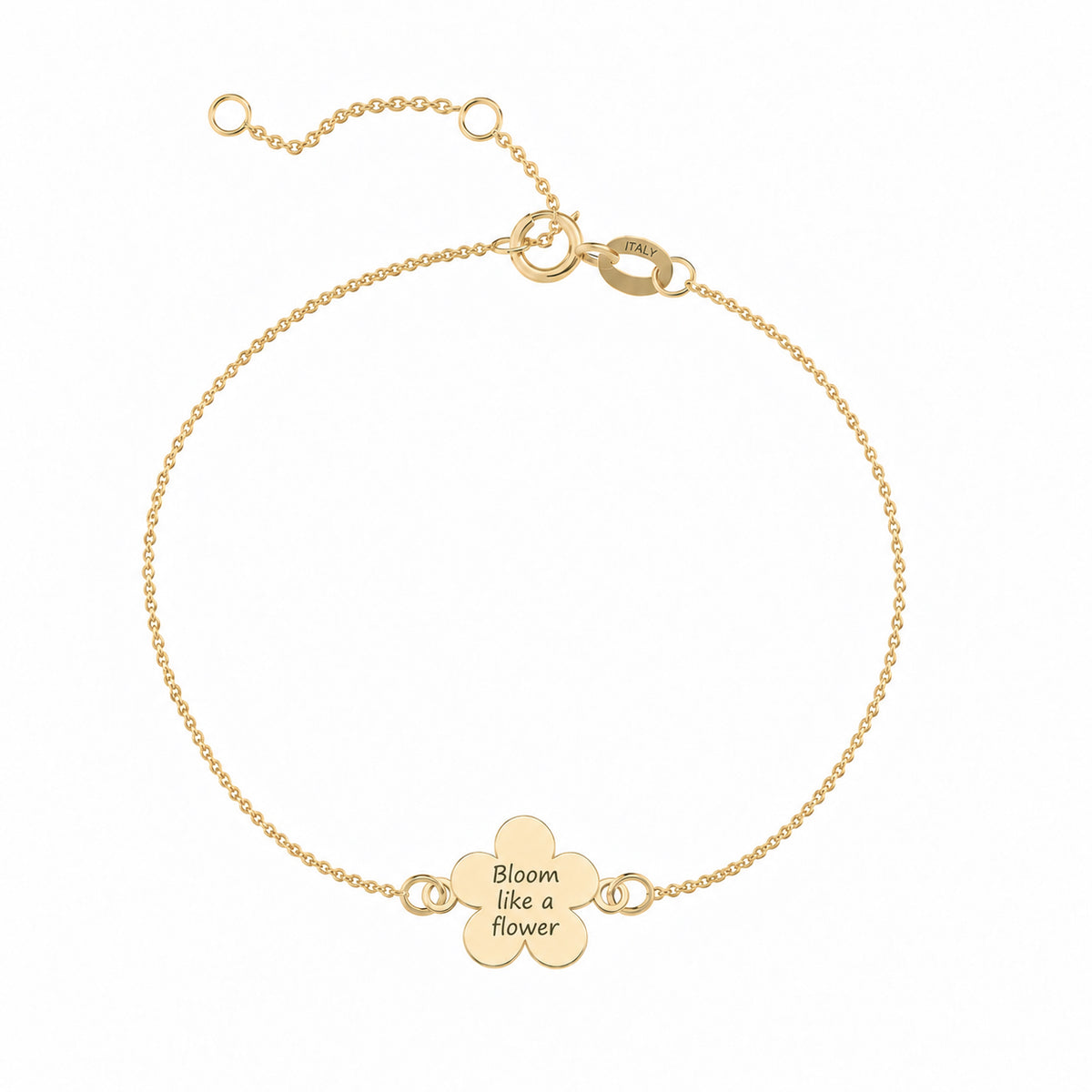 Charm din aur galben 8K (333) pentru bratara Douce Fleur, in forma de floricica stilizata cu cinci petale rotunjite si centru circular, pandantiv floare personalizabil prin gravura MAISON Stéphanie