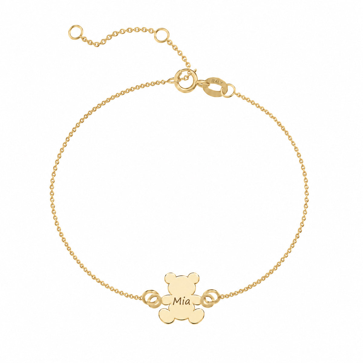 Charm din aur galben 8K (333) pentru bratara Mon Doudou, in forma de ursulet Teddy Bear cu urechi rotunjite, brate deschise si picioruse, pandantiv ursulet personalizabil prin gravura MAISON Stéphanie