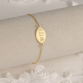 bratara argint placat cu aur always yours pandantiv oval gravat regency love letters collection maison stephanie