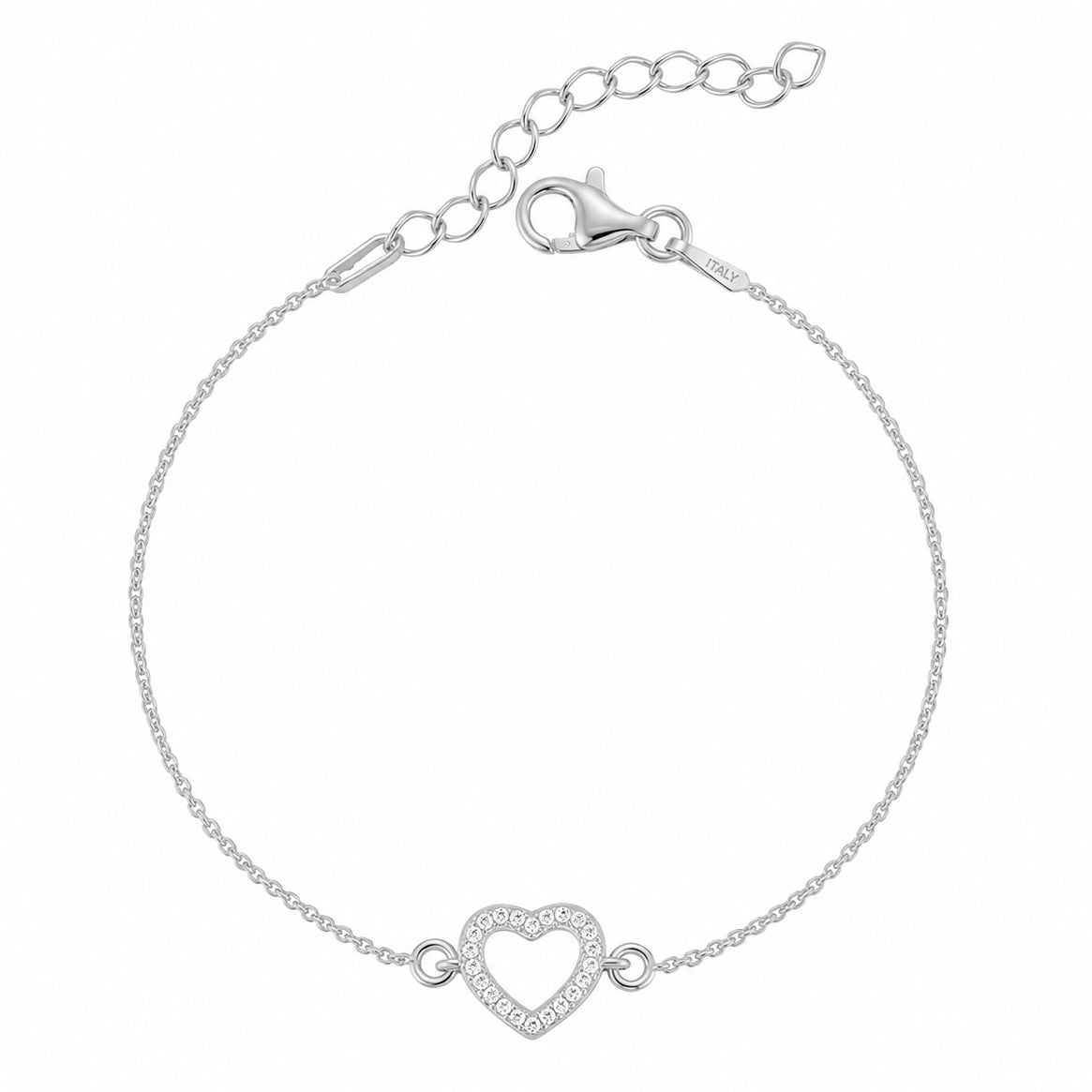 Brățară Bijou d’Amour din argint 925, cu inimă conturată și zirconii strălucitoare. Bijuterie delicată și elegantă cu design romantic.