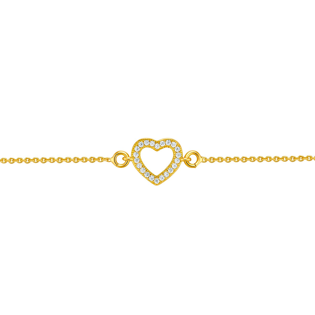 Brățară Bijou d’Amour din argint 925 placat cu aur, cu inimă conturată și zirconii strălucitoare. Bijuterie delicată și elegantă cu design romantic.