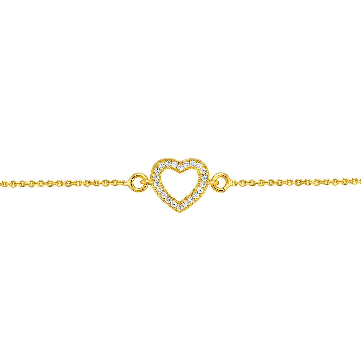 Brățară Bijou d’Amour din argint 925 placat cu aur, cu inimă conturată și zirconii strălucitoare. Bijuterie delicată și elegantă cu design romantic.