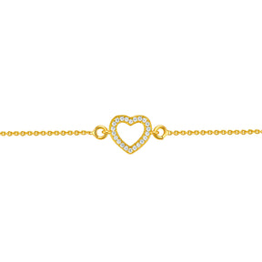 Brățară Bijou d’Amour din argint 925 placat cu aur, cu inimă conturată și zirconii strălucitoare. Bijuterie delicată și elegantă cu design romantic.