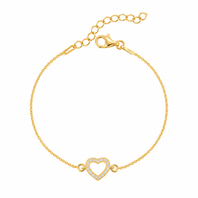 Brățară Bijou d’Amour din argint 925 placat cu aur, cu inimă conturată și zirconii strălucitoare. Bijuterie delicată și elegantă cu design romantic.