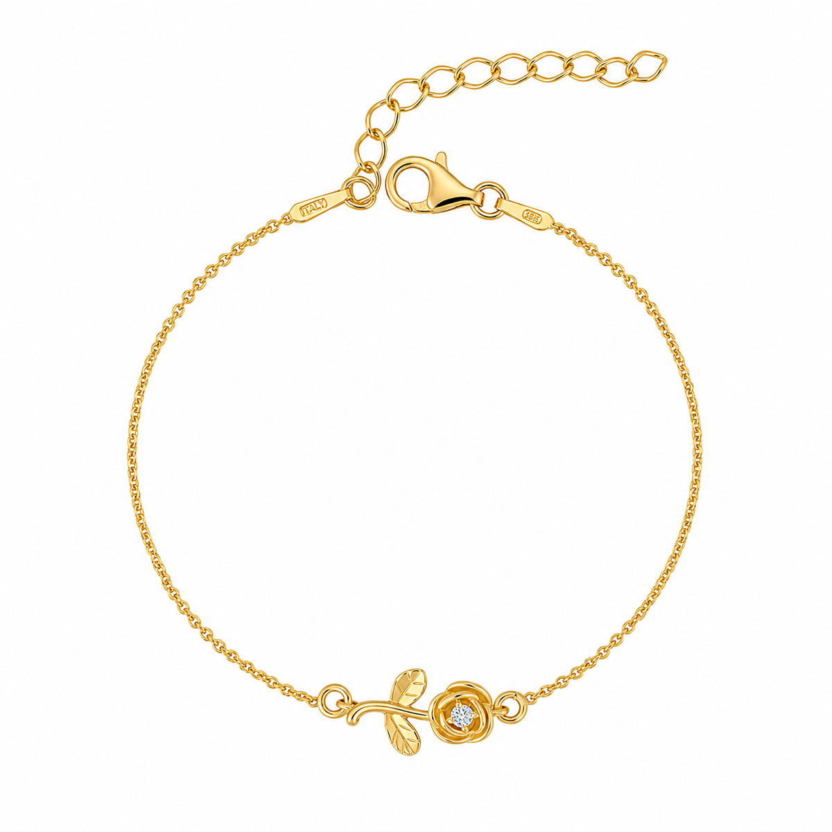Brățară Bloom d’Or Silver Bracelet din argint 925 placat cu aur, cu model delicat de trandafir și zirconiu strălucitor. Bijuterie feminină și elegantă pentru purtare zilnică.