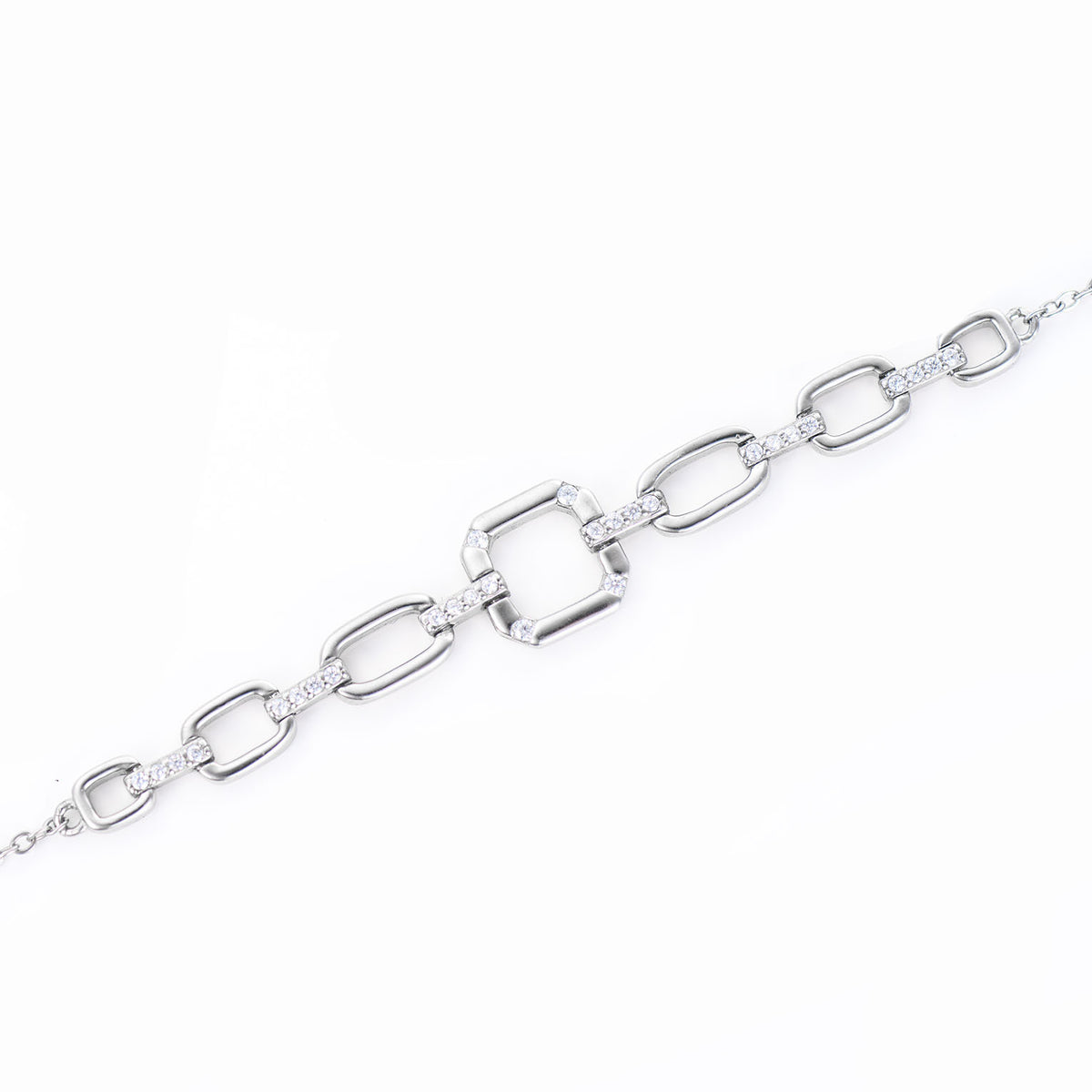 Brățară elegantă din argint 925 placat cu rodiu, cu zirconii albe – bijuterie Maison La Stéphanie cu design modern și sofisticat, ideală pentru cadou sau purtare zilnică.