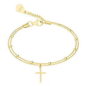 Bratara cu bilute si cruciulita, argint 925 placat cu aur cadouri moș nicolae