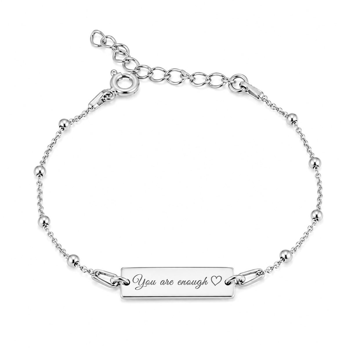Bratara cu bilute personalizata din argint 925, cu placuta si mesaj gravat, bijuterie MAISON Stéphanie si cadou personalizat pentru femei