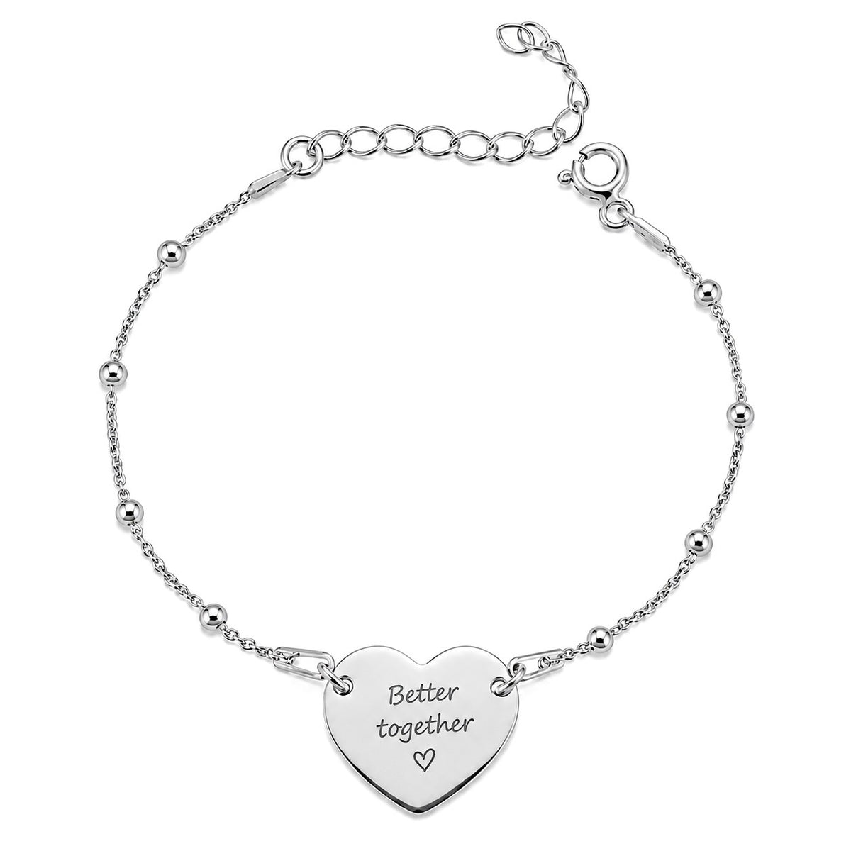 Bratara cu bilute personalizata din argint 925, cu inimioara si mesaj gravat, bijuterie MAISON Stéphanie si cadou personalizat pentru femei