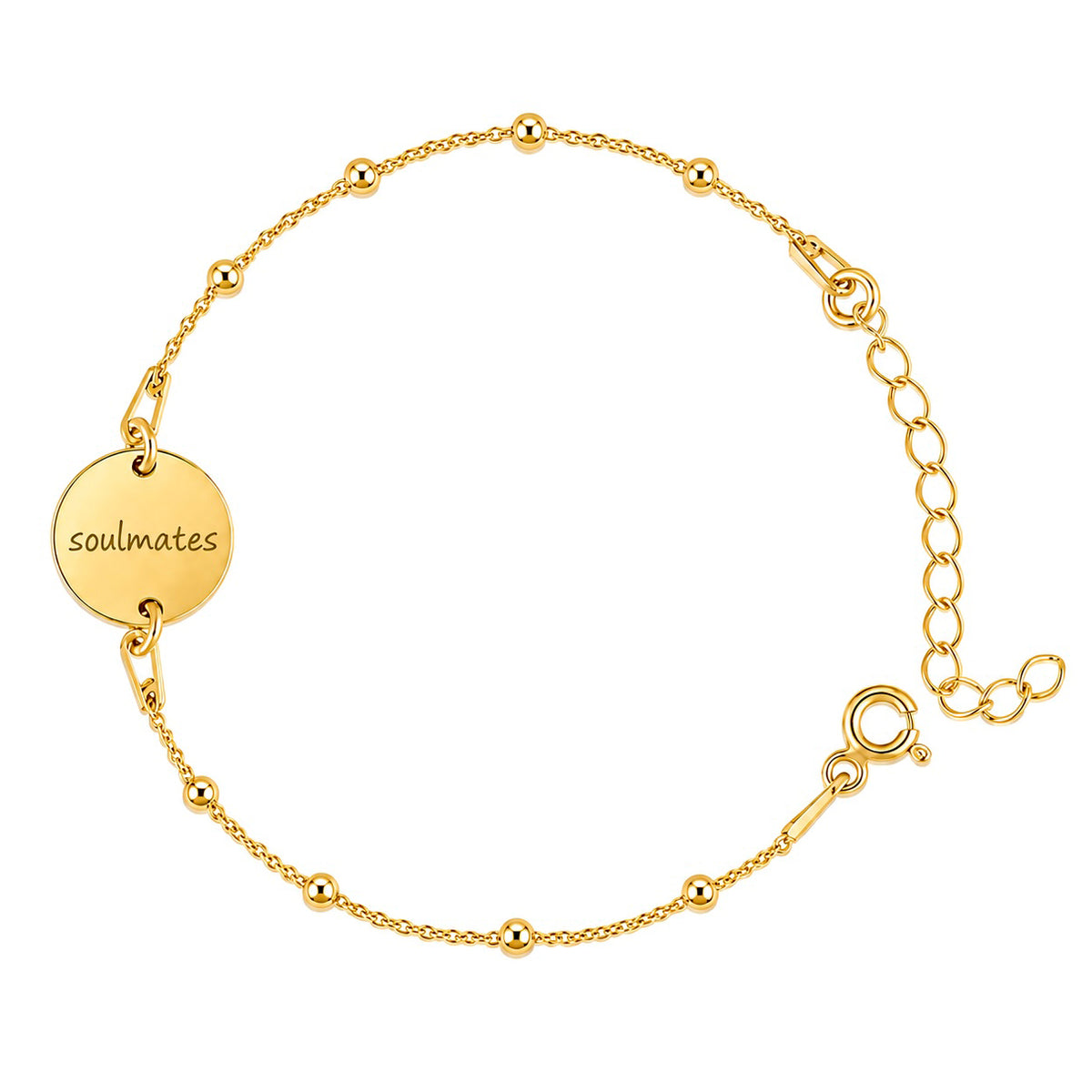Bratara cu bilute personalizata din argint 925 placata cu aur, cu banut gravat cu text, bijuterie MAISON Stéphanie si cadou personalizat pentru femei
