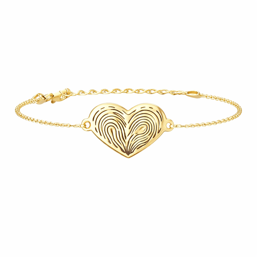 bratara dama argint placat cu aur inimioara amprenta personalizata din amprente reale