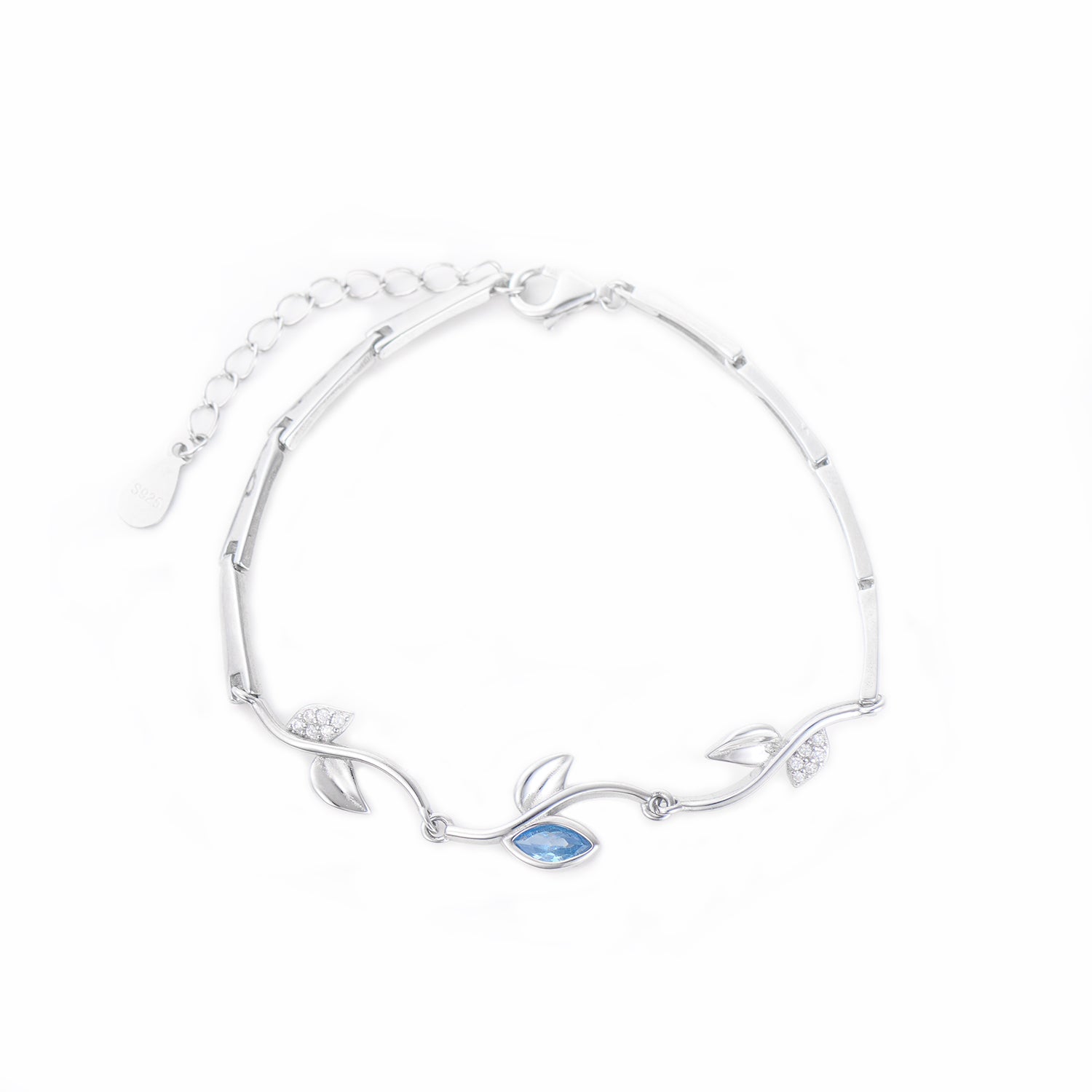 Brățară elegantă din argint 925 placat cu rodiu, cu pietre zirconia albastre – bijuterie fină Maison La Stéphanie, ideală pentru cadou.