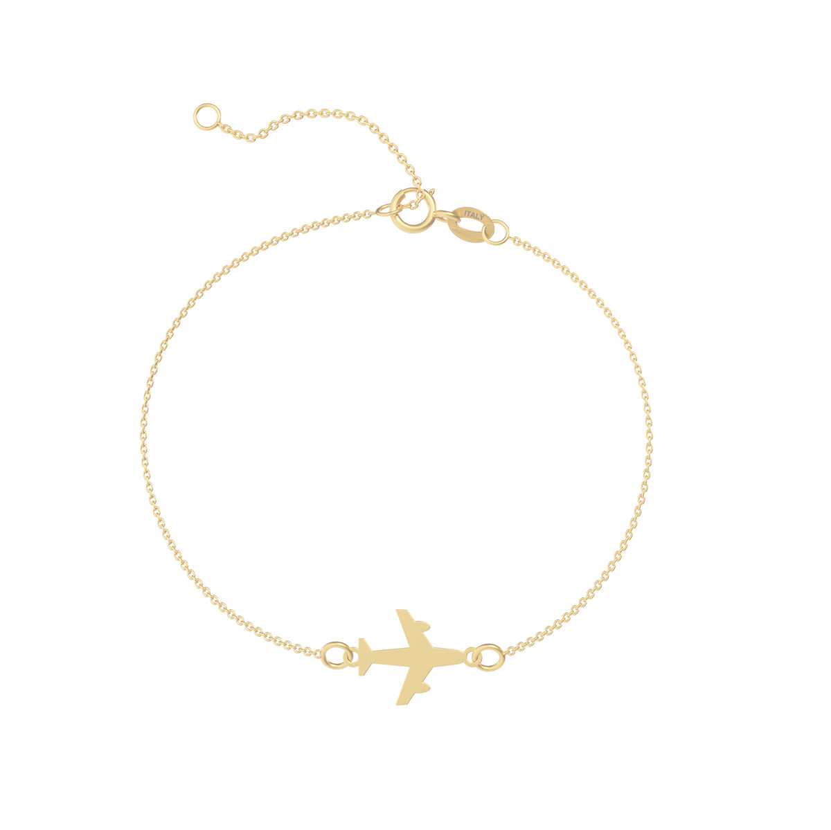 Brățară din aur de 8K cu charm avion, realizată din aur galben, cu design delicat și lanț fin ajustabil. Bijuterie simbolică, ideală pentru iubitorii de călătorii sau cadou cu semnificație.