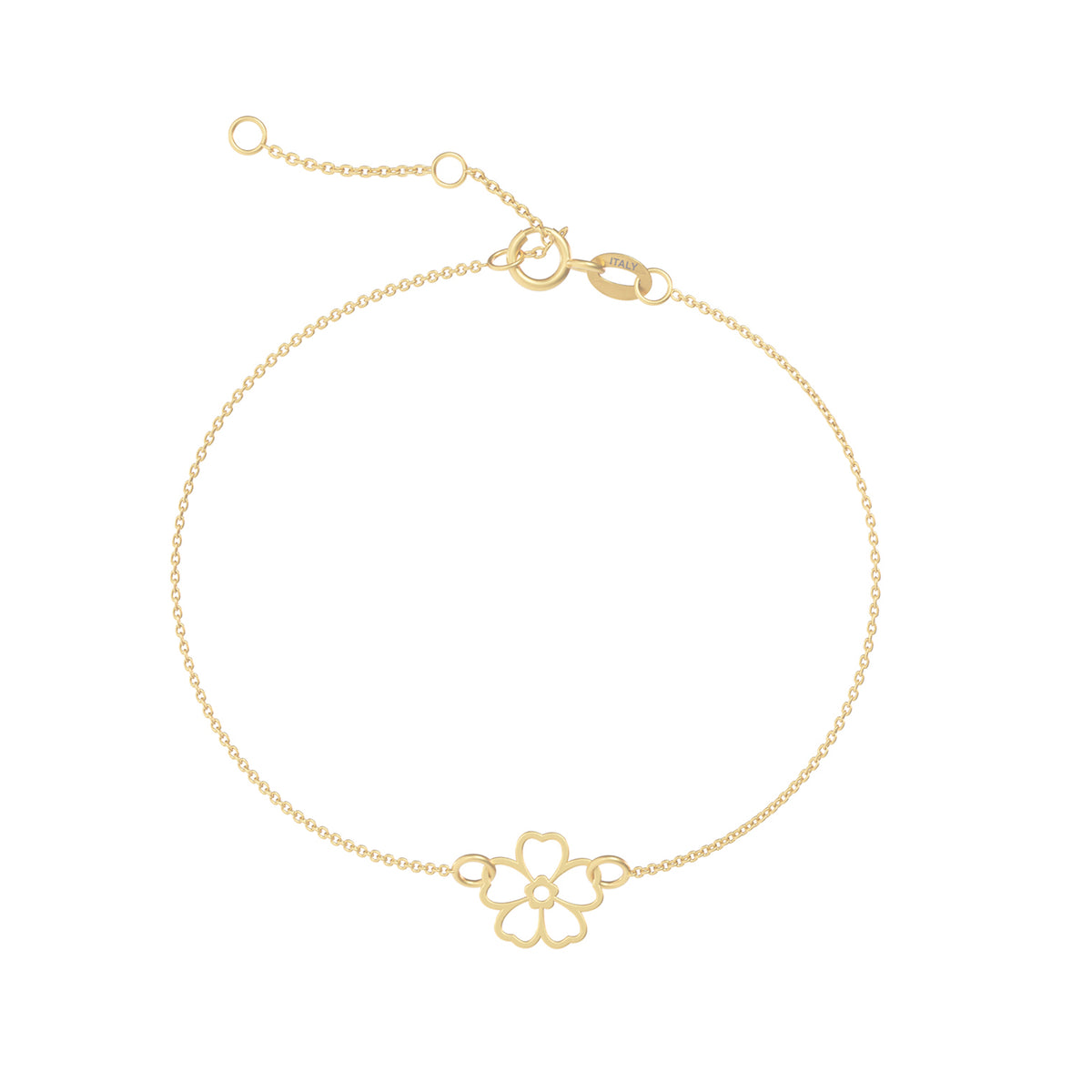 Brățară din aur de 8K cu charm floare de 10 mm, realizată din aur galben, cu design delicat și lanț fin ajustabil. Bijuterie feminină, ideală pentru purtare zilnică sau cadou elegant.