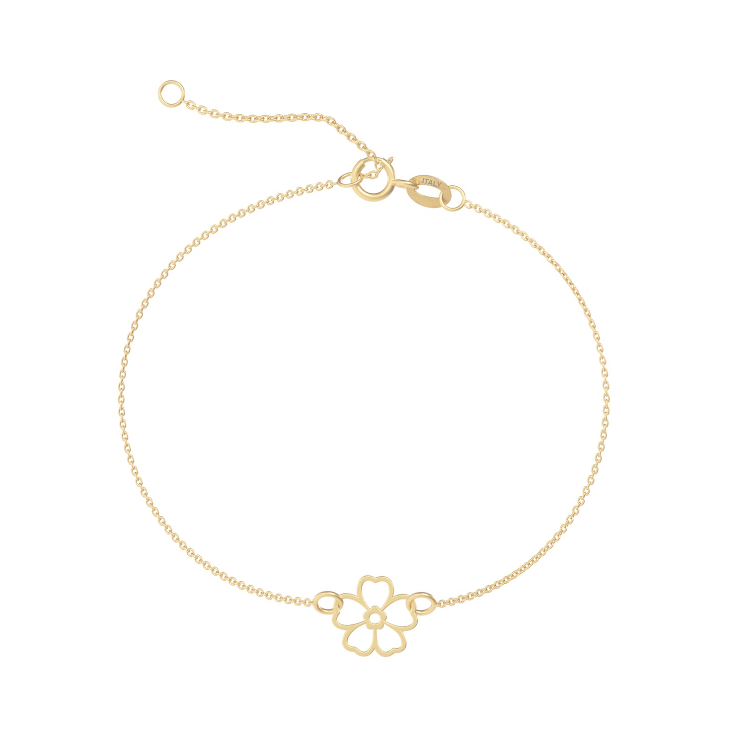 Brățară din aur de 8K cu charm floare de 10 mm, realizată din aur galben, cu design delicat și lanț fin ajustabil. Bijuterie feminină, ideală pentru purtare zilnică sau cadou elegant.